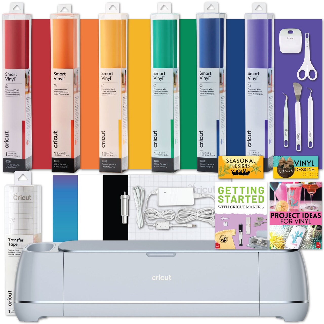 Cricut Maker 3 Machine with Tools and Rainbow Smart Vinyl Bundle